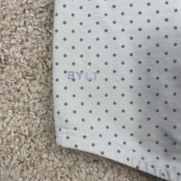 BYLT Drop Cut Lux Shirt Mens Large Beige Polka Dot Short Sleeve S/S Stretch Tee - Picture 3 of 6